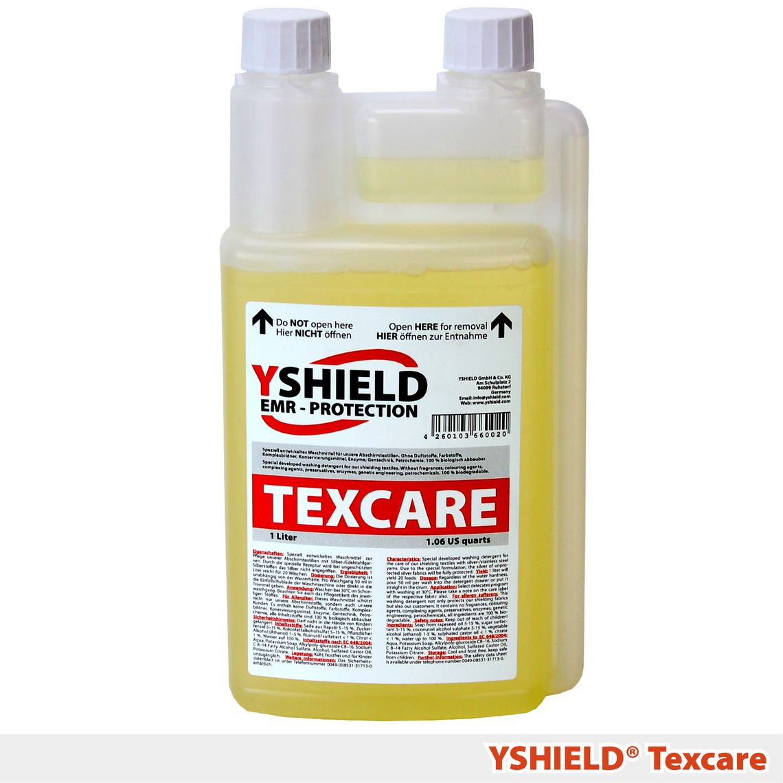 1 litre de détergent liquide TEXCARE pour tissus de protection avec fils d'argent ou d'acier