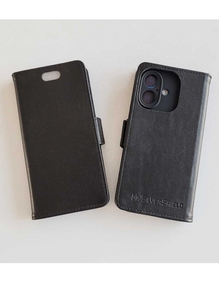 Etui anti-ondes en cuir noir pour Apple iPhone 16
